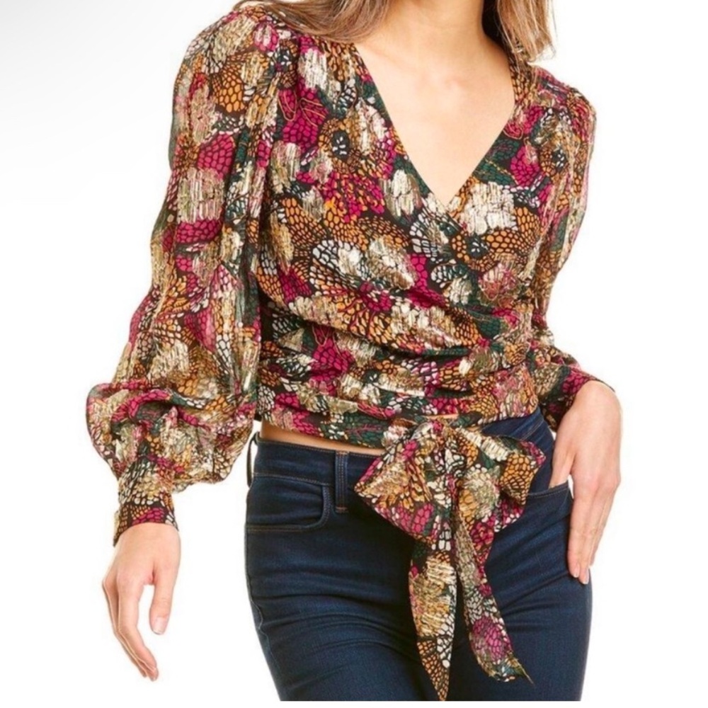 Ba&sh - Multicolor Metallic gold Floral Print Wrap Blouse XS